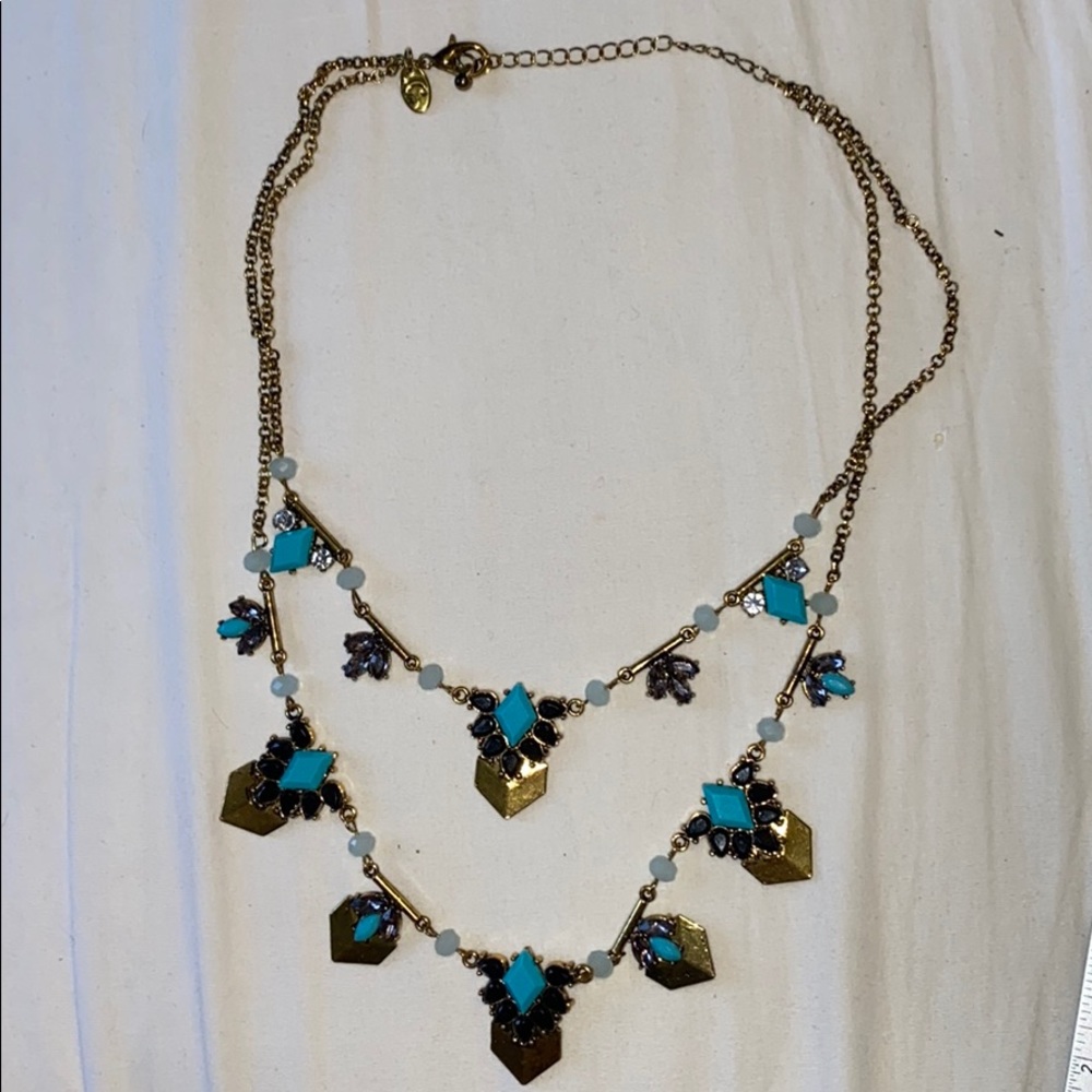 Charming Charlie 2-strand necklace, gold and aqua